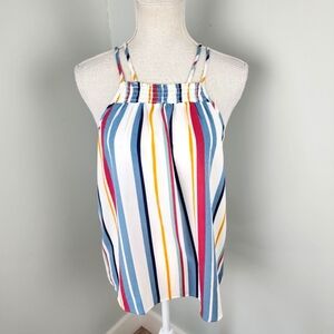 Pink Rose Striped Smocked Chest Line Spagetti Strap Top Size Small